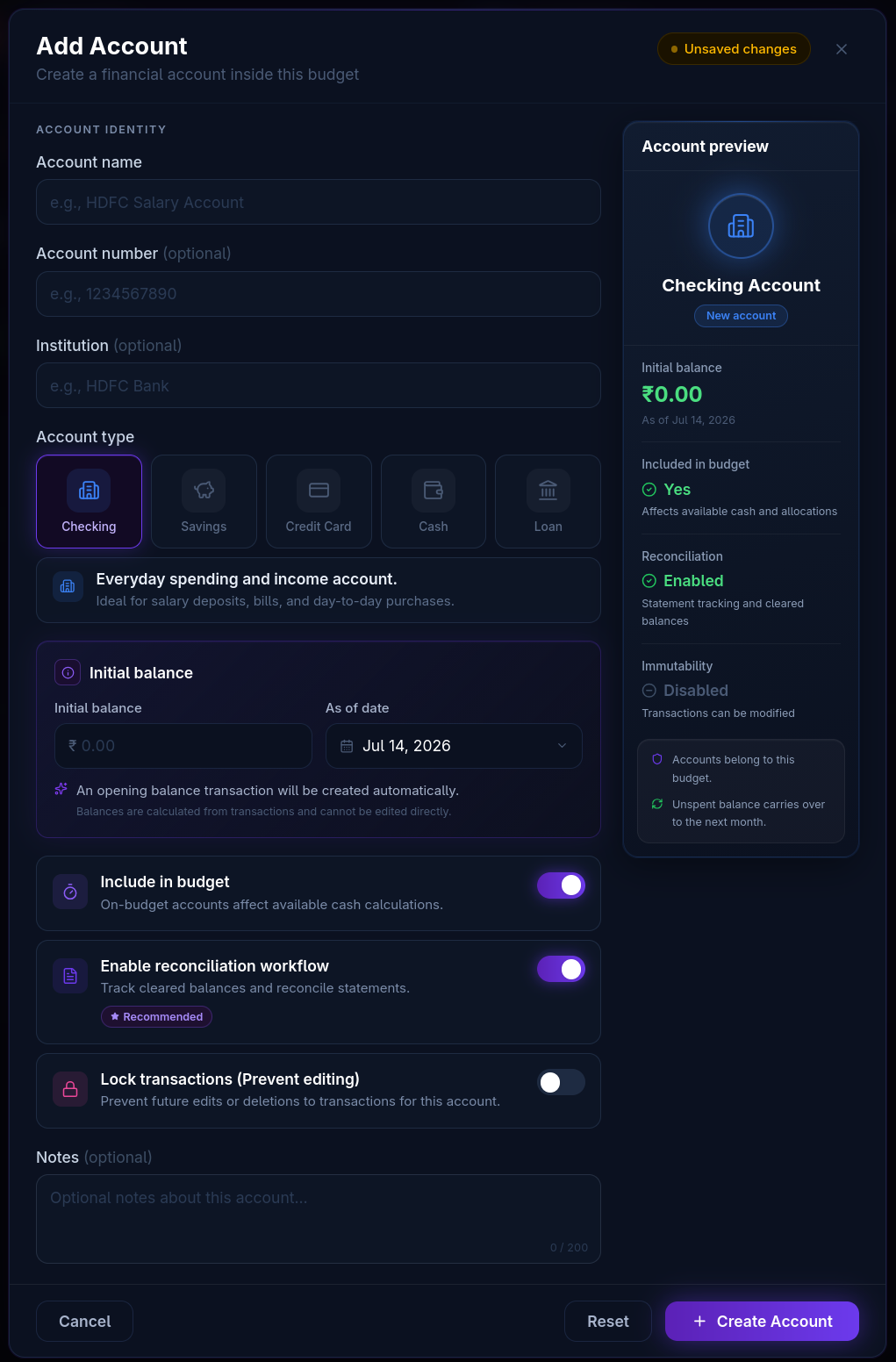Adding an account in Moniqo