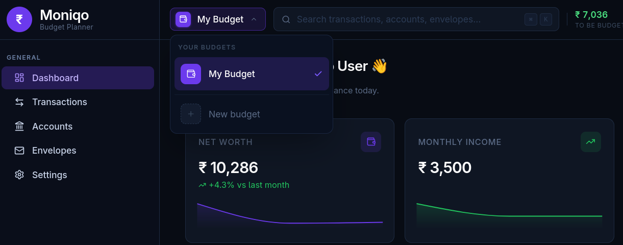 Creating a budget in Moniqo